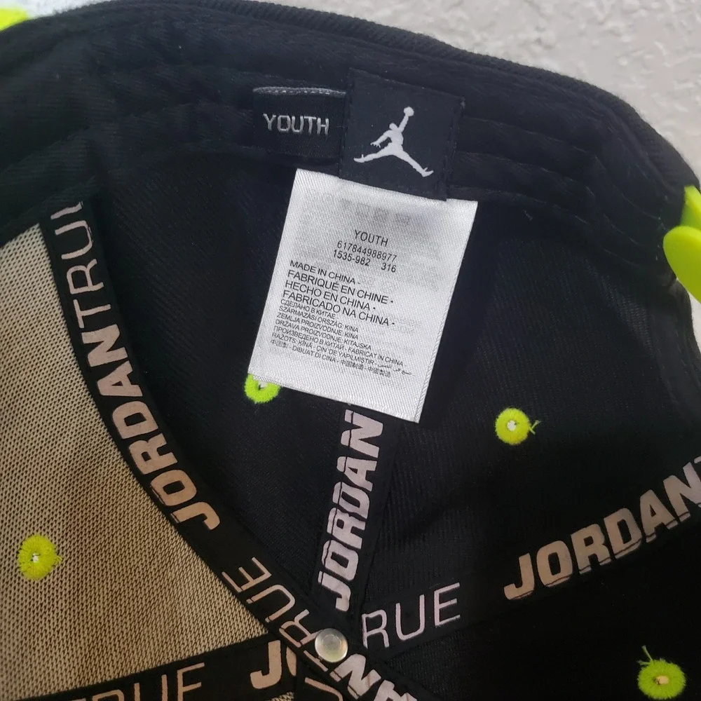 Jordan Youth True Snapback Hat Black Neon Volt Green Jumpman Cap 617844-988977